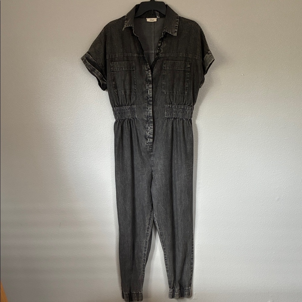 Elan Washed Black Denim Jumpsuit